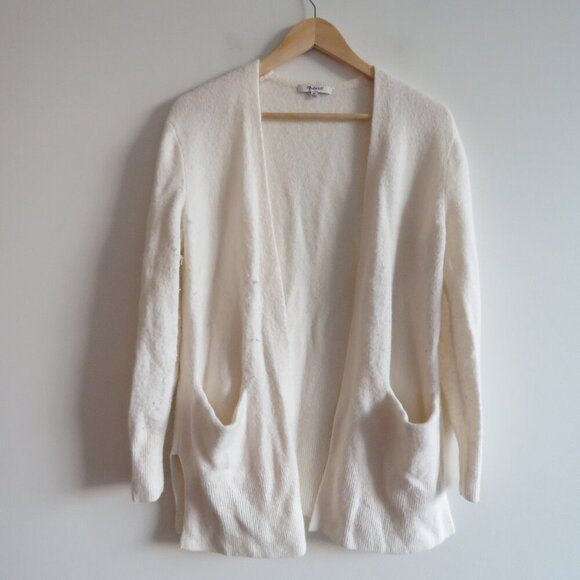 MADEWELL Cozy Walker Open Front Cardigan in Antique Cream Wool Alpaca - Size XS - Picture 2 of 15